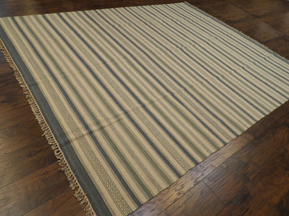 Coastal Flat-Weave Indoor/Outdoor 8'0"x10'0" Hand-knotted Rug -w1096