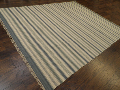 Coastal Flat-Weave Indoor/Outdoor 8'0"x10'0" Hand-knotted Rug -w1096