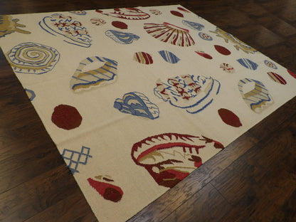Coastal Flat-Weave Indoor/Outdoor Beach Rug 8'0"x10'0" Hand-knotted Rug -w1098