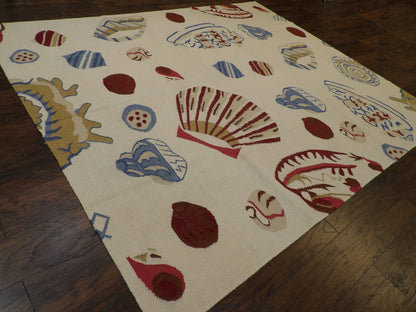 Coastal Flat-Weave Indoor/Outdoor Beach Rug 8'0"x10'0" Hand-knotted Rug -w1098