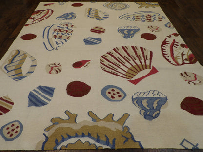 Coastal Flat-Weave Indoor/Outdoor Beach Rug 8'0"x10'0" Hand-knotted Rug -w1098