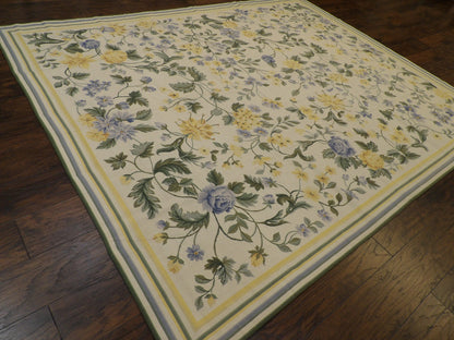 Needlepoint Floral Design 8'0"x10'0" Hand-knotted Rug -w1099
