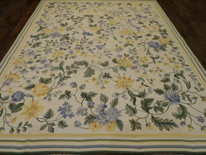 Needlepoint Floral Design 8'0"x10'0" Hand-knotted Rug -w1099