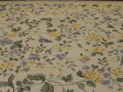 Needlepoint Floral Design 8'0"x10'0" Hand-knotted Rug -w1099