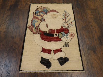 Santa Christmas Hand-knotted Rug 2'6" x 3'10" - w1111