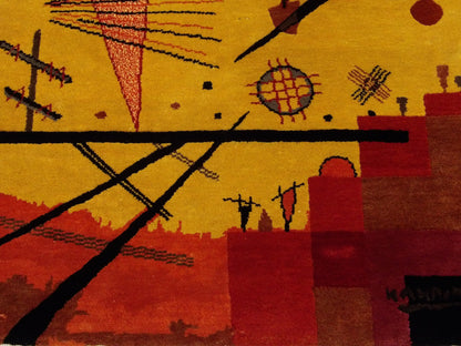 Colorful Picasso Art Hanging Hand knotted Silk Rug 1'6" x 2'0" - W1121