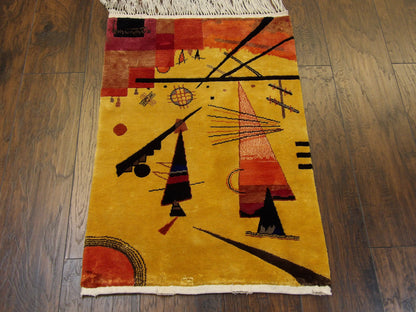Colorful Picasso Art Hanging Hand knotted Silk Rug 1'6" x 2'0" - W1121