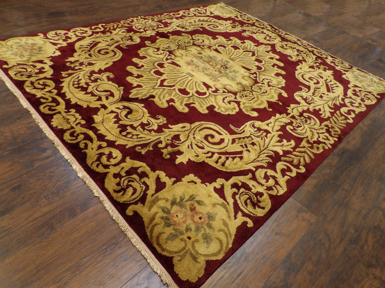 Gold 8'0" x 10'0" European Abusson Design High Pile Hand knotted Wool Rug - Sku: w1137