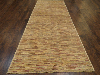 Modern Stripe Natural-dye 4'0"x12'0" Hand-knotted Rug -w1168