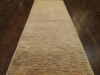 Modern Stripe Natural-dye 4'0"x12'0" Hand-knotted Rug -w1168