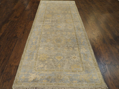 Turk Oushak Silver Wash 4'0"x10'0" Hand-knotted Rug -w1170