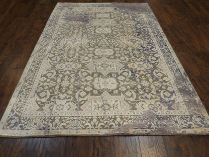 Close-up of fine knot density, oxidized abstract rug