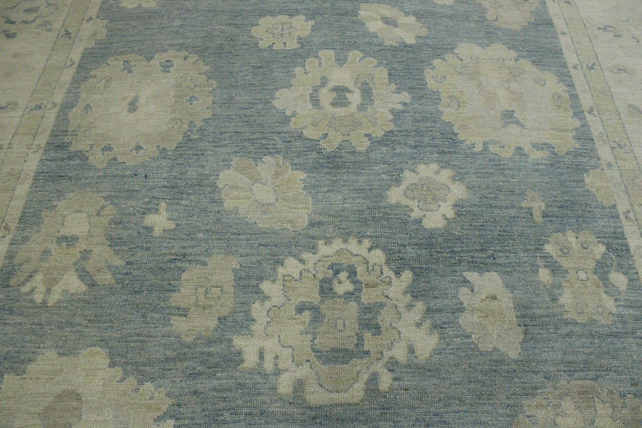 Blue & Gray Oushak Wash Chobi rug in room setting