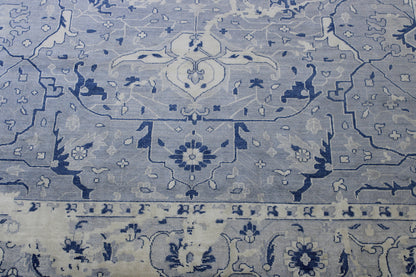 Close-up of wool-silk pile, Blue & White rug