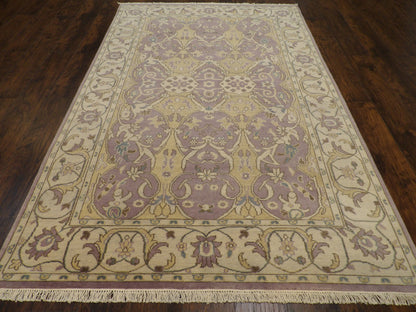 Close-up of wool pile, Beige & Purple rug
