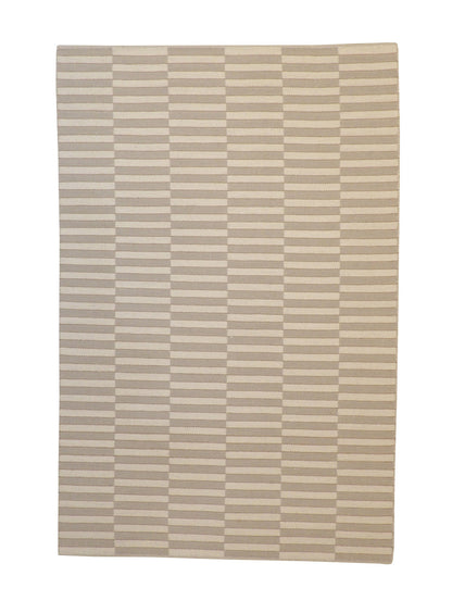 Modern Flatweave Stipes Design hand-knotted wool rug in Green & Beige, full view