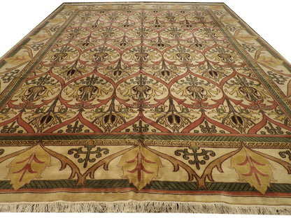 Close-up of Tibetan high-low pile texture on damask rug