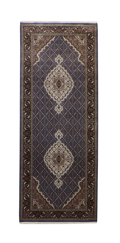 Traditional Tabriz hand-knotted wool rug in Black & Blue, full view