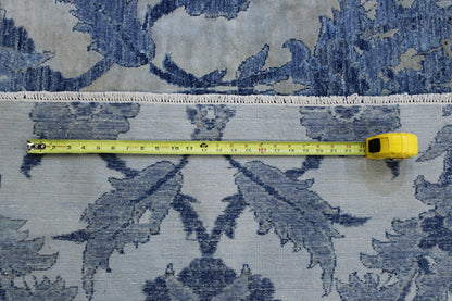 Transitional Silky Ikat hand-knotted wool rug in Blue & Beige, full view