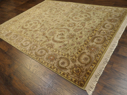 Green and gray Ziegler tie-dye rug in a living room setting