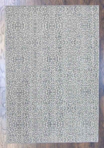 Transitional floral design hand-knotted wool rug in green, full view