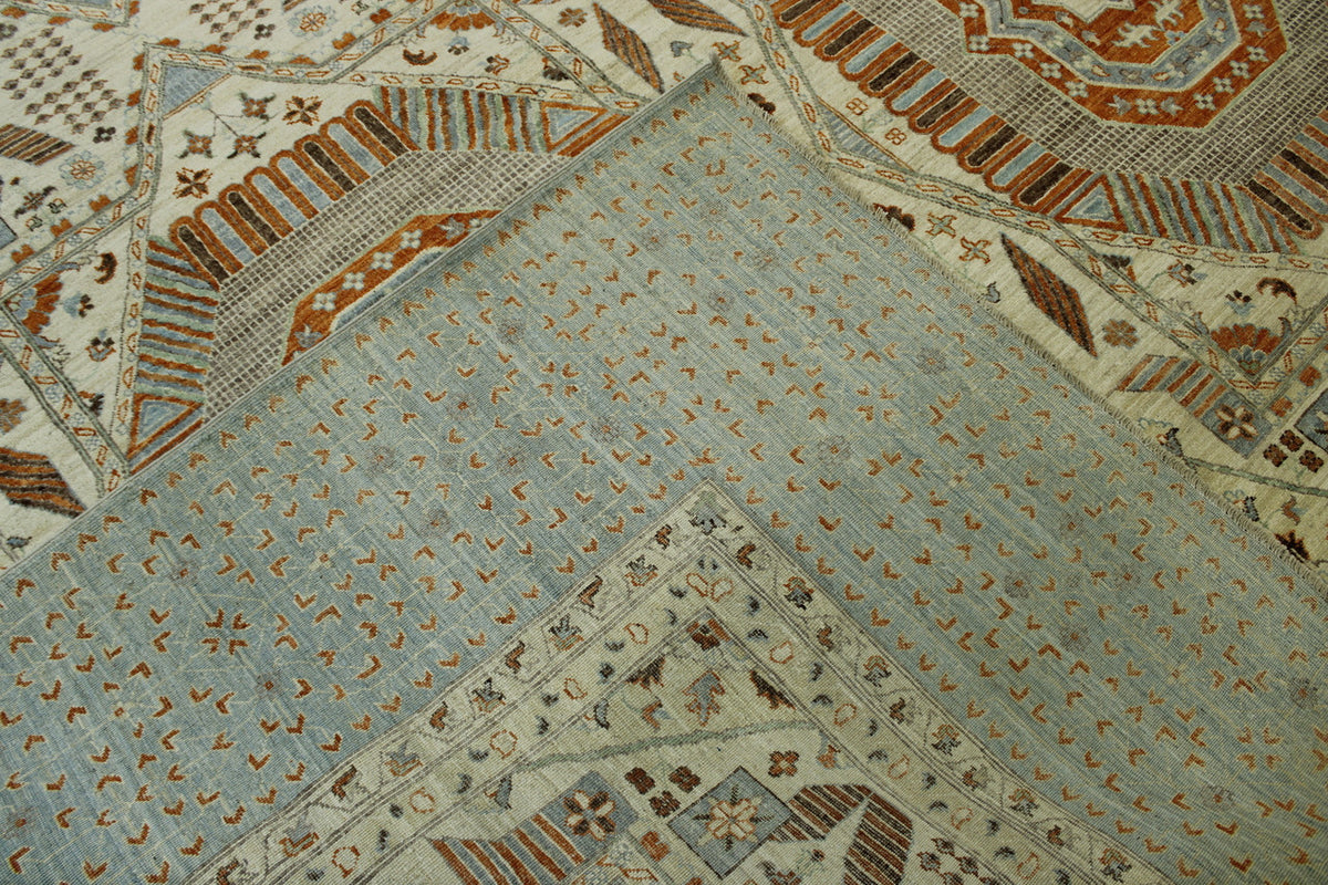 Blue & Beige Tribal Vegetable Dye Mamluk rug in room setting