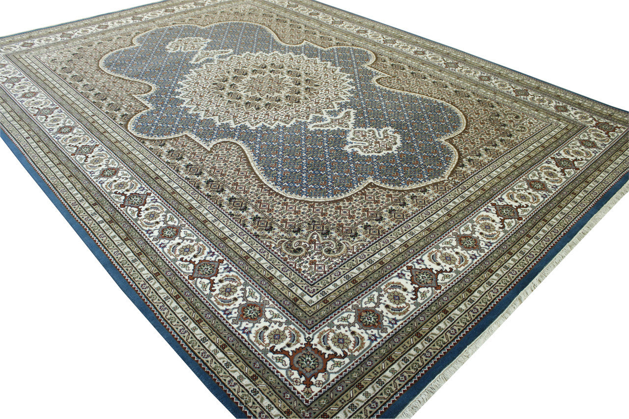 Close-up of wool pile, Blue & Beige rug