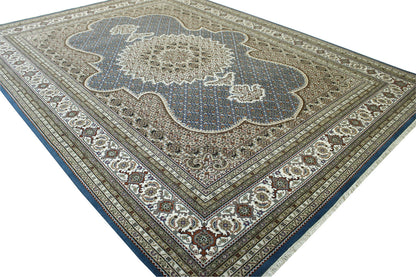 Close-up of wool pile, Blue & Beige rug