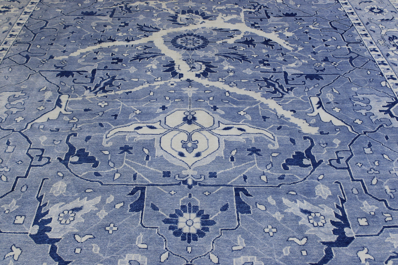 Blue & White Transitional Abstract Distress Design rug in room setting