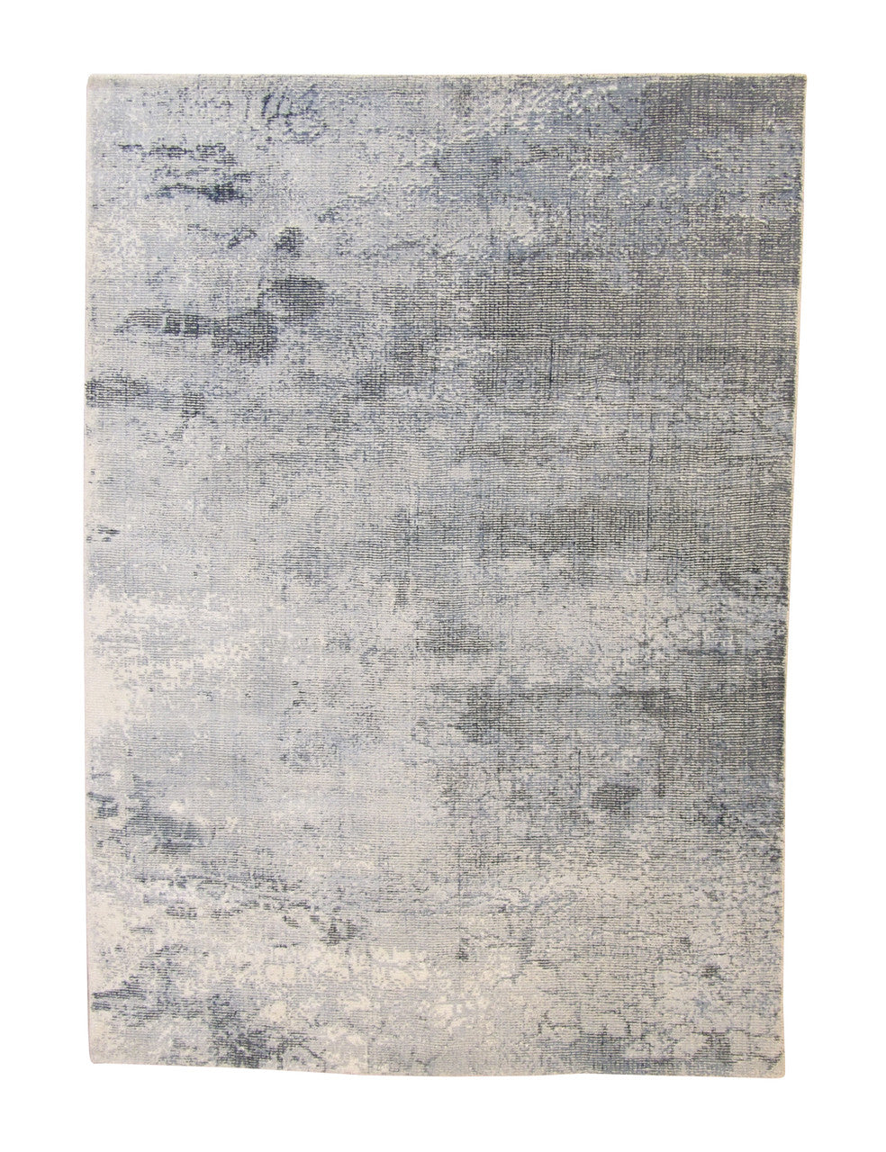Modern Abstract Design hand-knotted silk rug in Blue & White, full view