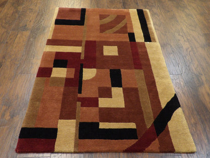 Back of hand-knotted geometric rug showing construction