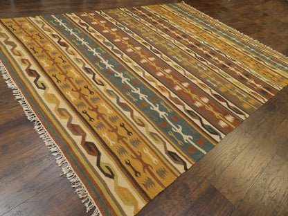 Full view of coastal flat-weave rug