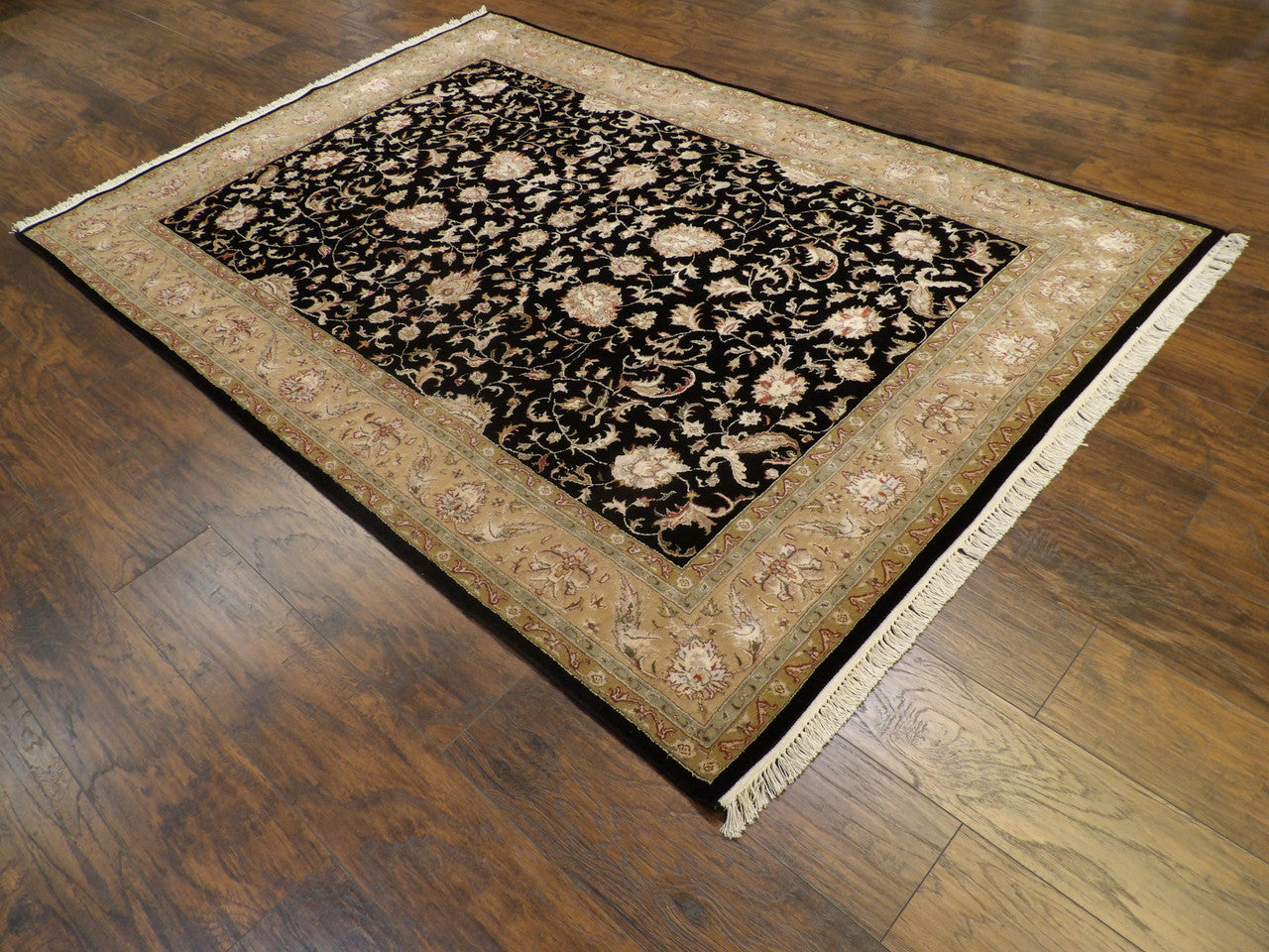 Full view of Persian silky Kashan rug