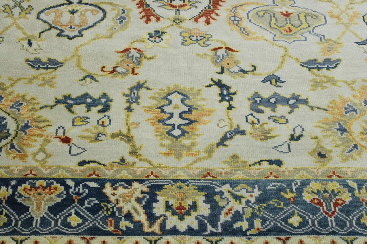 Oushak Colorful Ziegler hand-knotted wool rug in Blue & Beige, full view