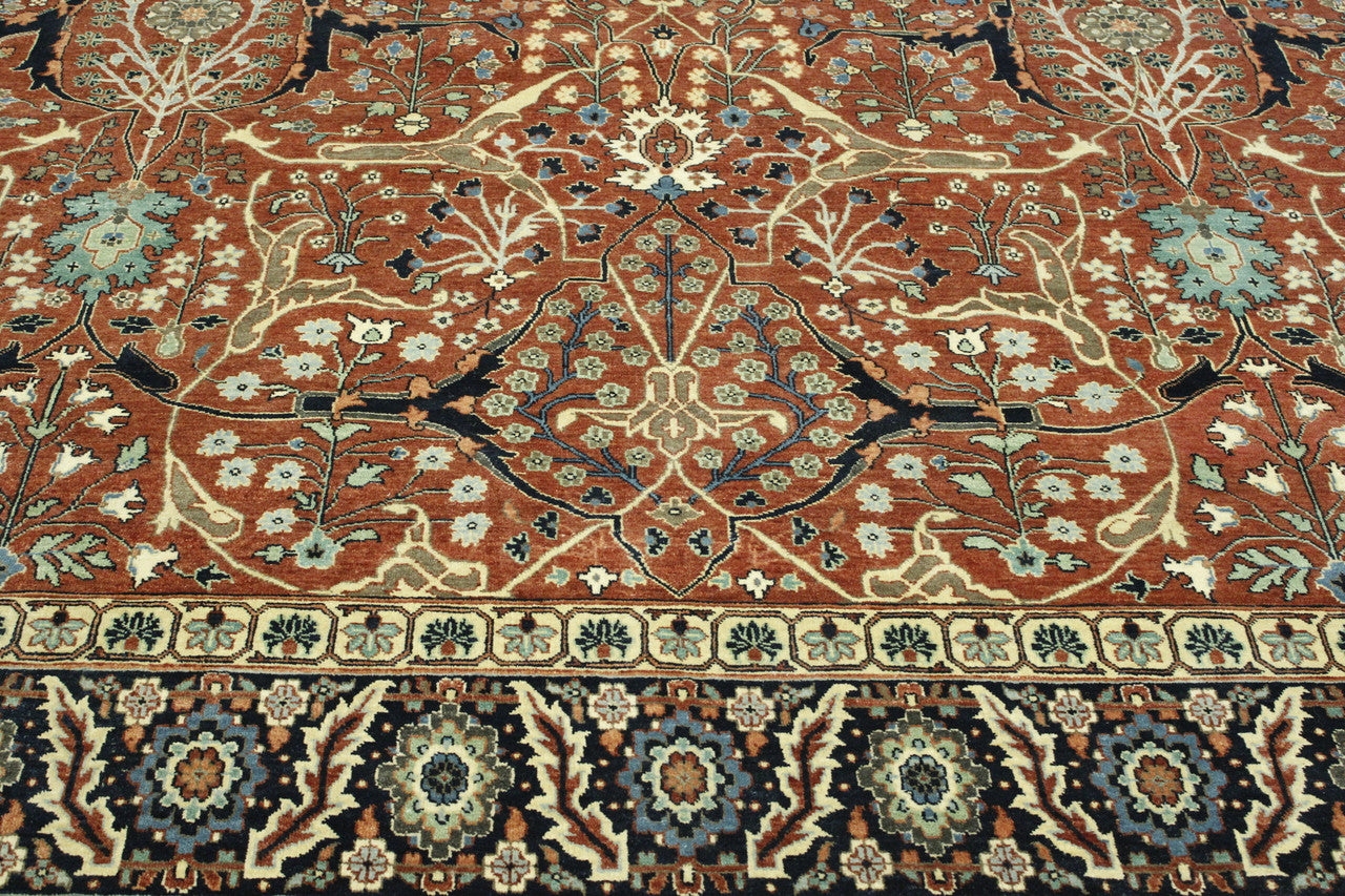 Traditional Fine Haji Jalili hand-knotted wool rug in Blue & Rust, full view