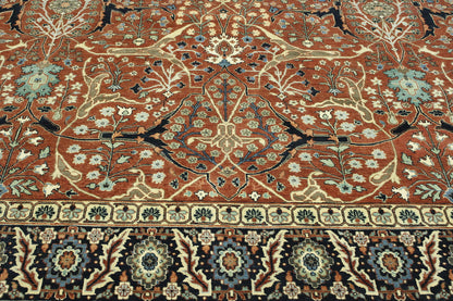 Traditional Fine Haji Jalili hand-knotted wool rug in Blue & Rust, full view