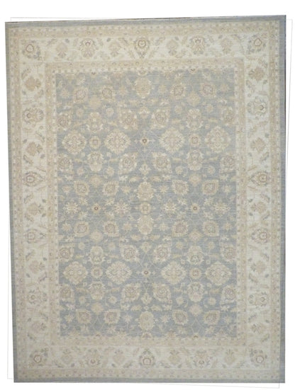 Oushak Chobi Natural Dye hand-knotted wool rug in Blue & Beige, full view