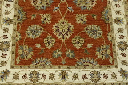 Back of Oushak Agra Chobi hand-knotted rug