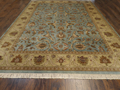 Close-up of wool pile, blue and gold rug