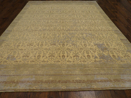 Close-up of wool-silk pile, Beige & Purple rug