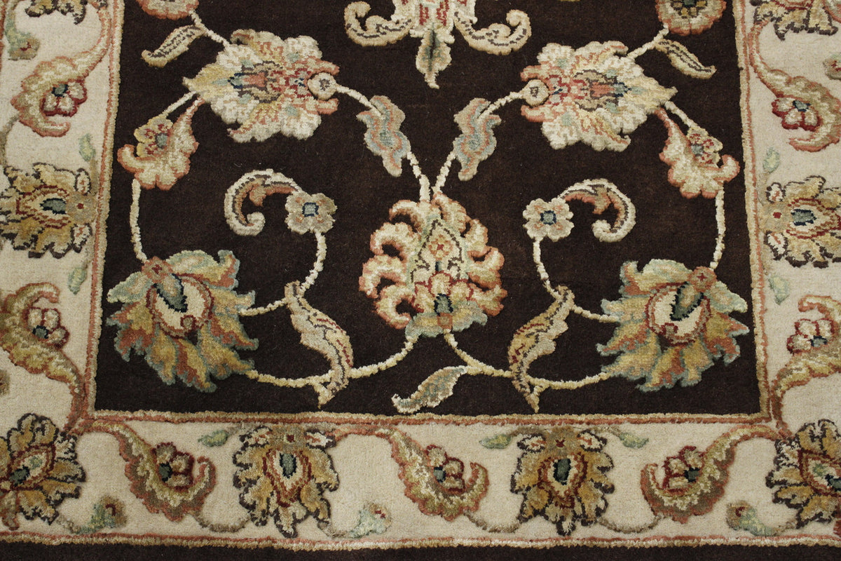 Close-up of wool-silk pile, Brown rug