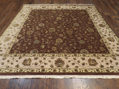 Close-up of wool-silk pile, Brown & Beige rug
