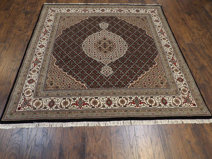 Close-up of wool-silk pile, Black & Beige rug
