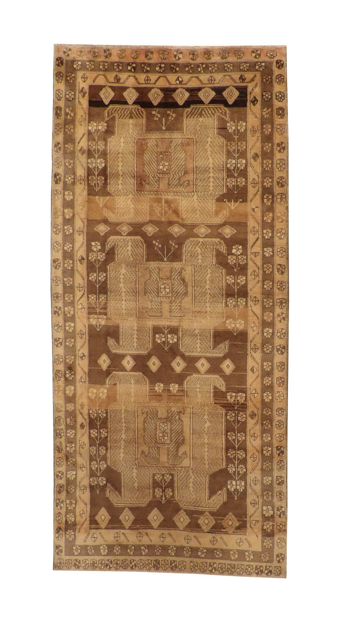 Tribal Antique Hamadan hand-knotted wool rug in Brown & Pink, full view
