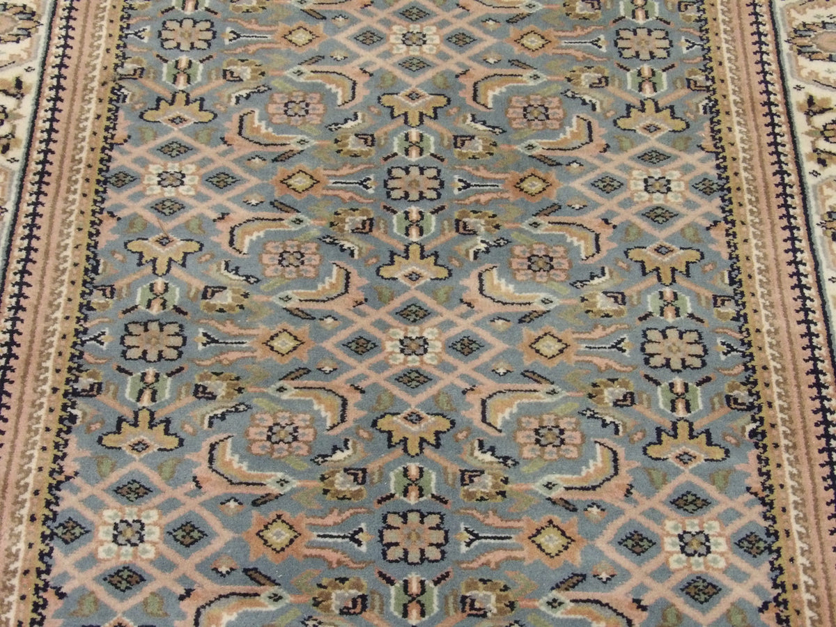 Back of hand-knotted Bidjar runner showing construction