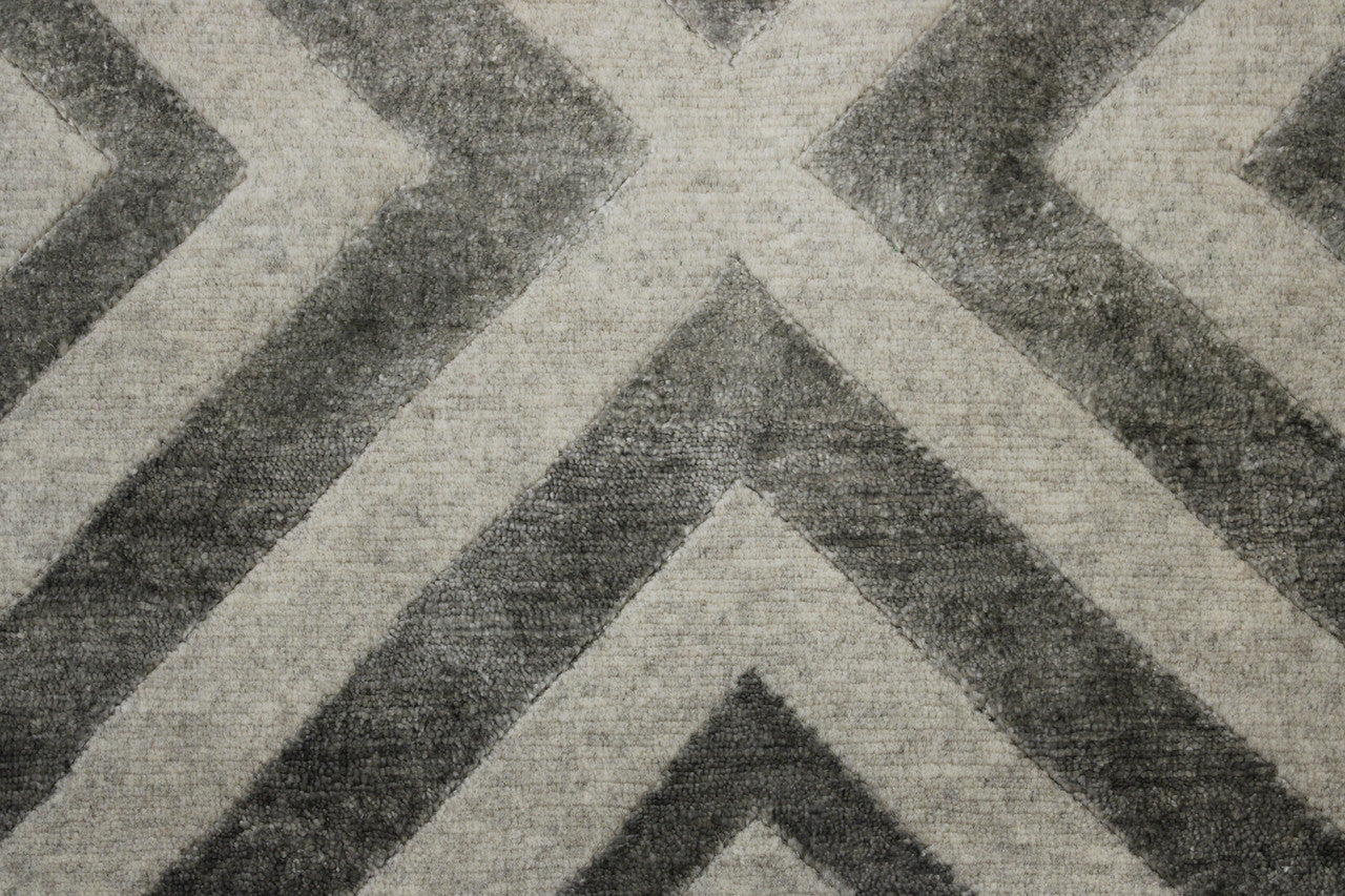 Close-up of wool-silk pile, Gray rug