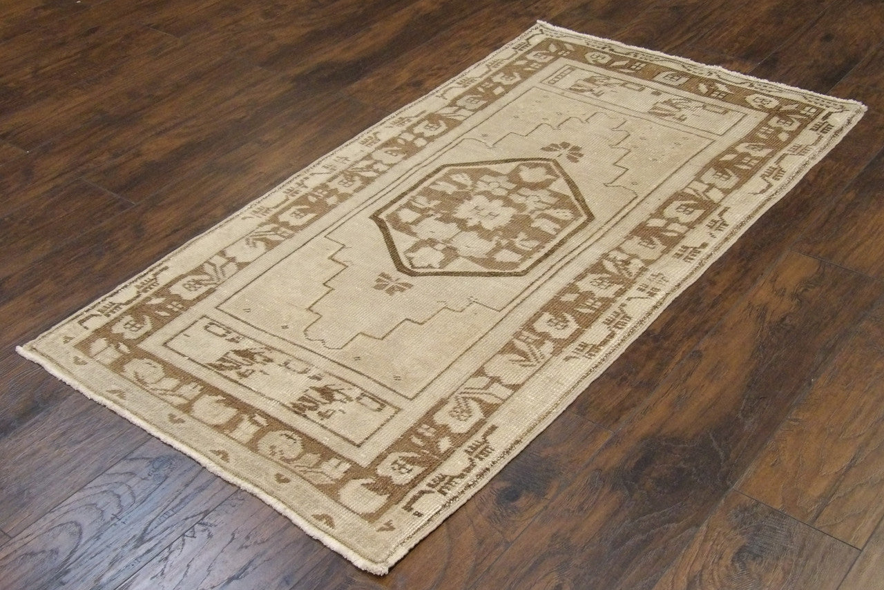 Oushak pattern detail, vintage brown rug