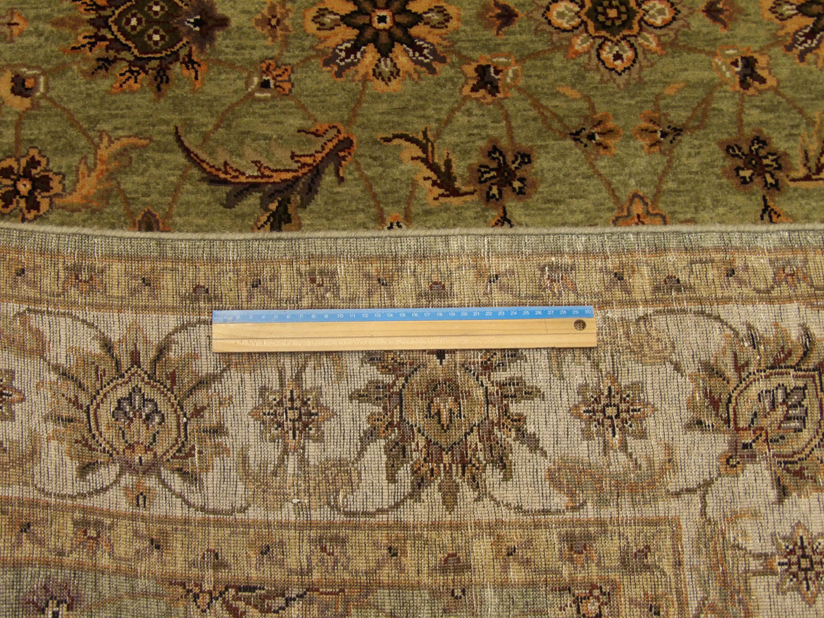 Green & Beige Fine Ziegler Tie Dye rug in room setting