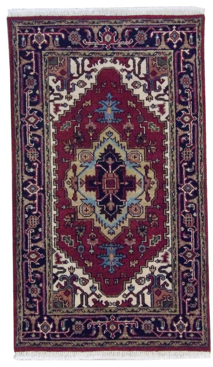 Persian Heriz hand-knotted wool rug in Blue & Red, full view