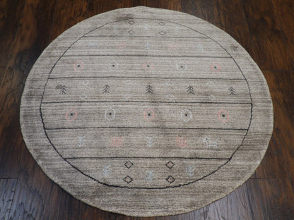 Close-up of wool pile, black and gray round rug